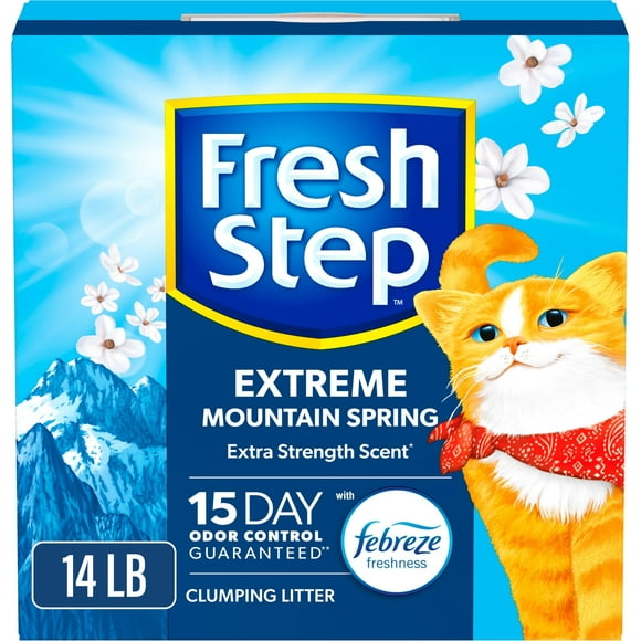 Fresh Step Extreme Clumping Litter With Febreze Freshness, Mountain Spring Scent Clumping Cat Litter With Guaranteed Odor Control, 14 lb. Box C65