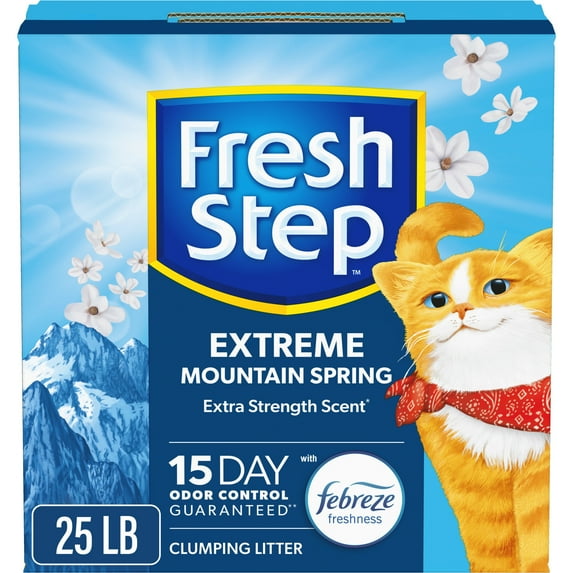 Fresh Step Extreme Scented Clumping Cat Litter with Febreze, Mountain Spring, 25 lbs