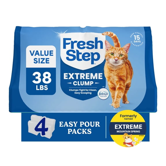 Fresh Step Extreme Clump Multi-Cat Clumping Cat Litter, Febreze Freshness Scent, 38 lb, Easy Pour Pouches (4 Pack)