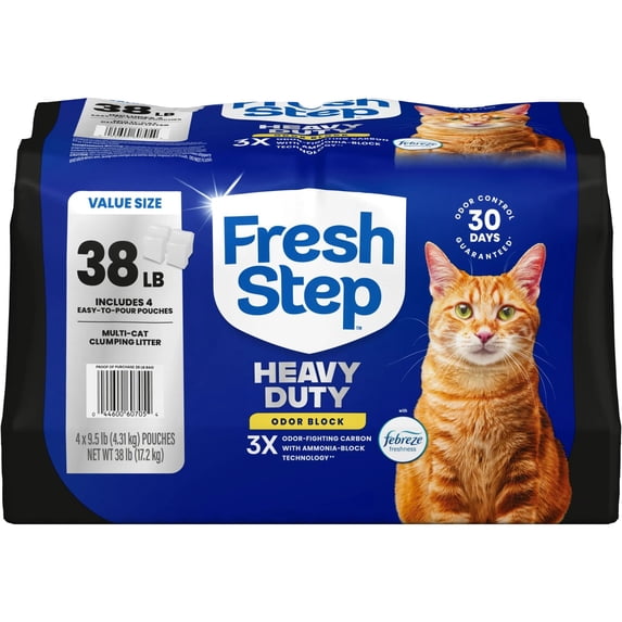 Fresh Step Heavy Duty Odor Block Multi Cat Clumping Litter with Febreze Freshness, 38 lb (4 x 9.5 lb Pouch)