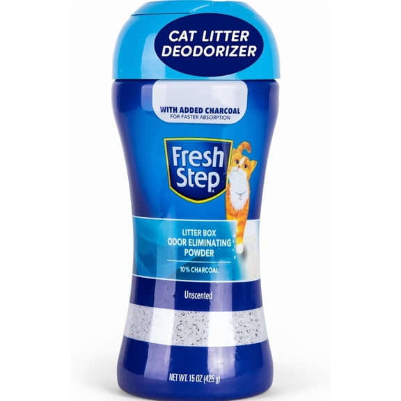 Fresh Step Cat Litter Box Charcoal Odor Eliminating Powder 15 Ounces with Sifting Pour Cap Unscented