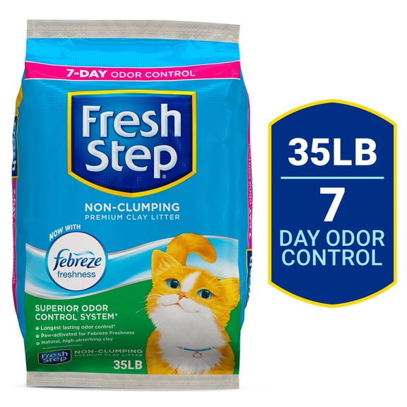Fresh Step Non Clumping Premium Clay Litter with Febreze Freshness, Multi Cat Formula, 35 lb