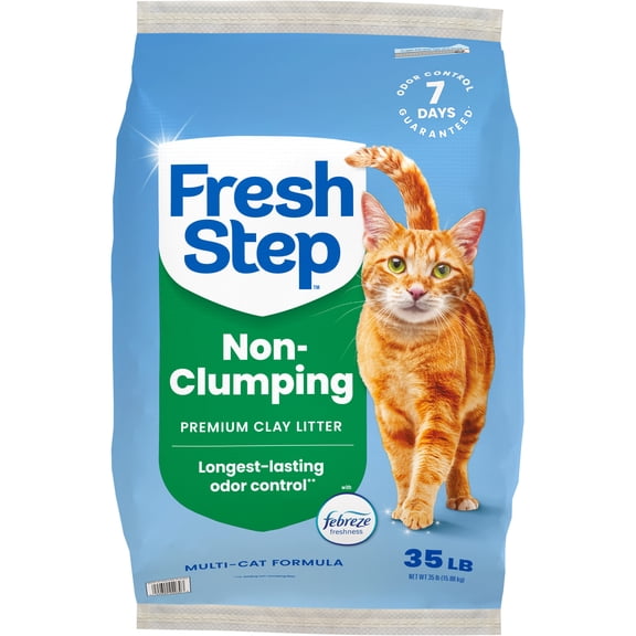 Fresh Step Non Clumping Premium Clay Litter with Febreze Freshness, Multi Cat Formula, 35 lb