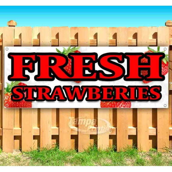 Fresh Strawberries 13 oz Vinyl Banner With Metal Grommets