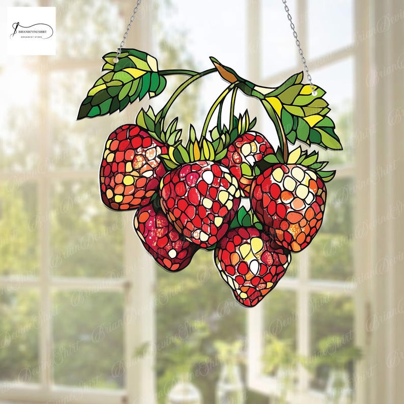 Small Berry Window Rings Fresh Strawberry Cluster Acrylic Window Hanging, Fruit-Inspired Window ...