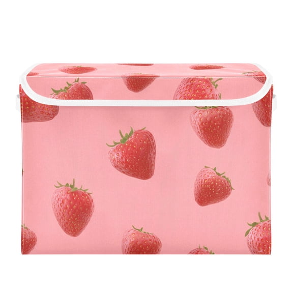Fresh Strawberry Foldable Storage Bins with Lids Handles Collapsible Storage Containers Tote Boxes 16.5 x 12.6 x 11.8 inches