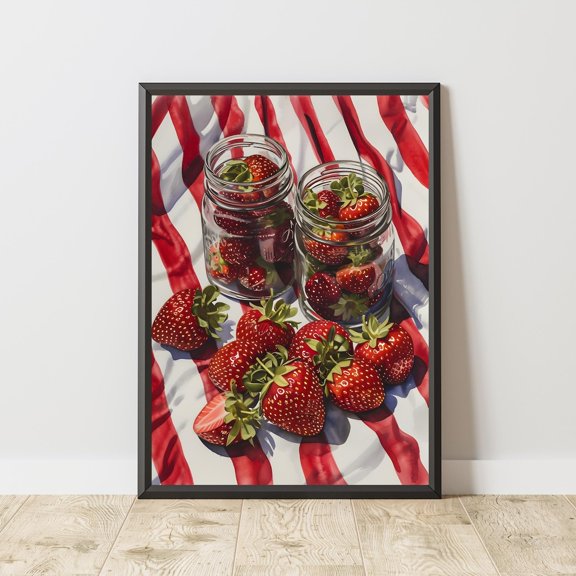 Fresh Strawberry Food Illustration Wall Art Print, Unframed Paper Poster 8x10in