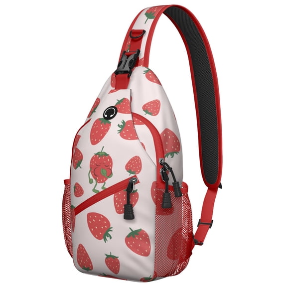 Fresh Strawberry Pattern Lightweight Sling Backpack for Travel, Multipurpose Crossbody Bag with Durable Construction, Perfect for Students, Office Workers, and Travelers