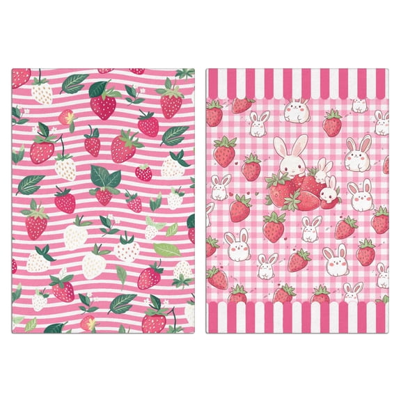 Fresh Strawberry Print Kitchen Towels Set of 2, Super Absorbent Dish Drying Cloths - Cute Fruit Pattern Towels for Baking, Cooking and Country Kitchen