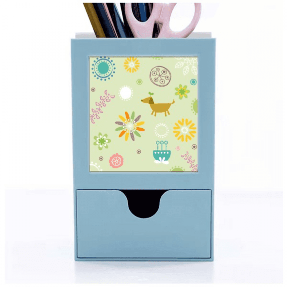 Fresh Style Flower Dog Pattern Desk Supplies Organizer Pen Holder Card