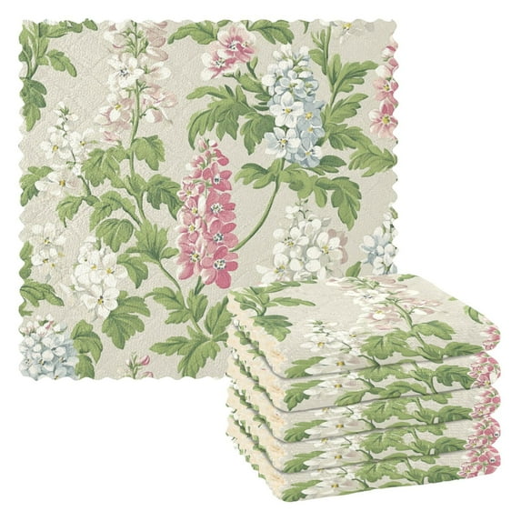 Fresh Style Flower Pattern 6 Pack Kitchen Cleaning Cloths 11'' x 11'', Super Absorbent, Soft Double Layer Plush for Dish and Surface Cleaning