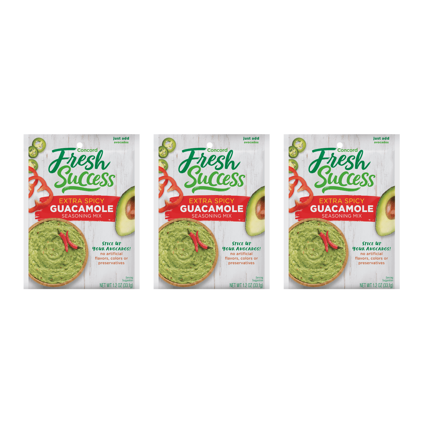 Fresh Success Extra Spicy Guacamole Mix, 1.2 oz (Pack of 3)