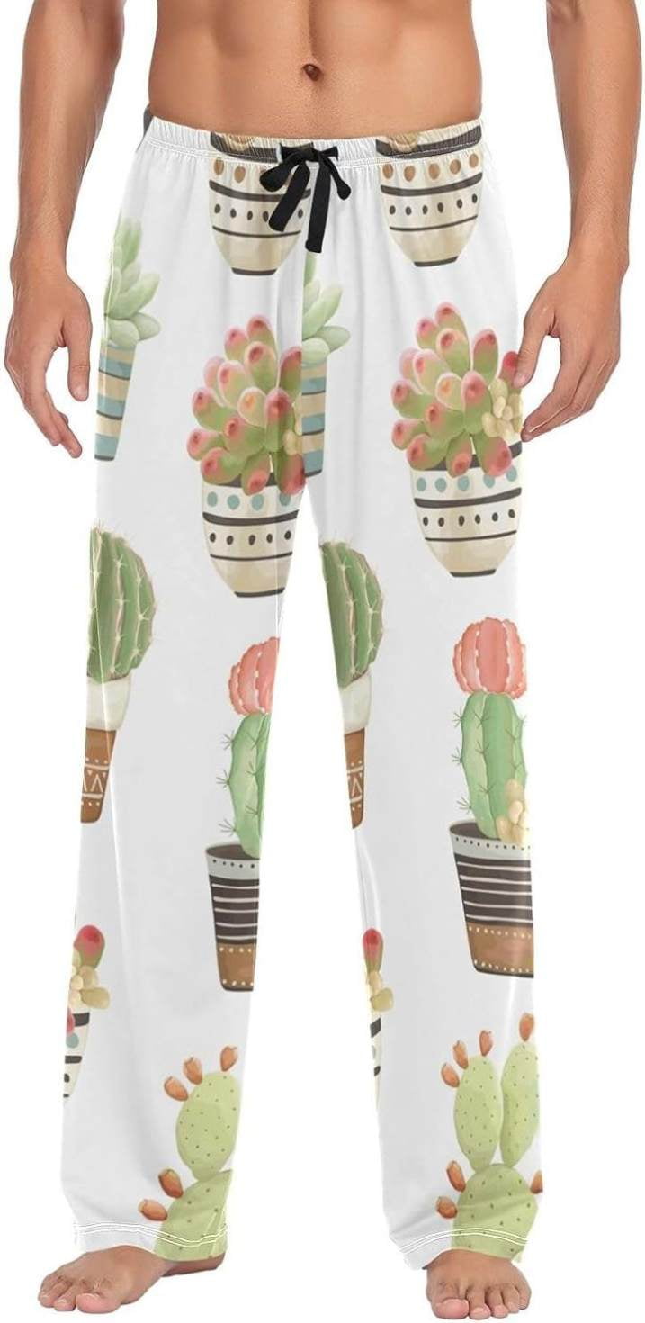 Fresh Succulent Cactus Ghost Pajama Pants Men s Lounge Pants Light with Drawstring and Pockets Christmas New Year Birthday Father s Day Gifts