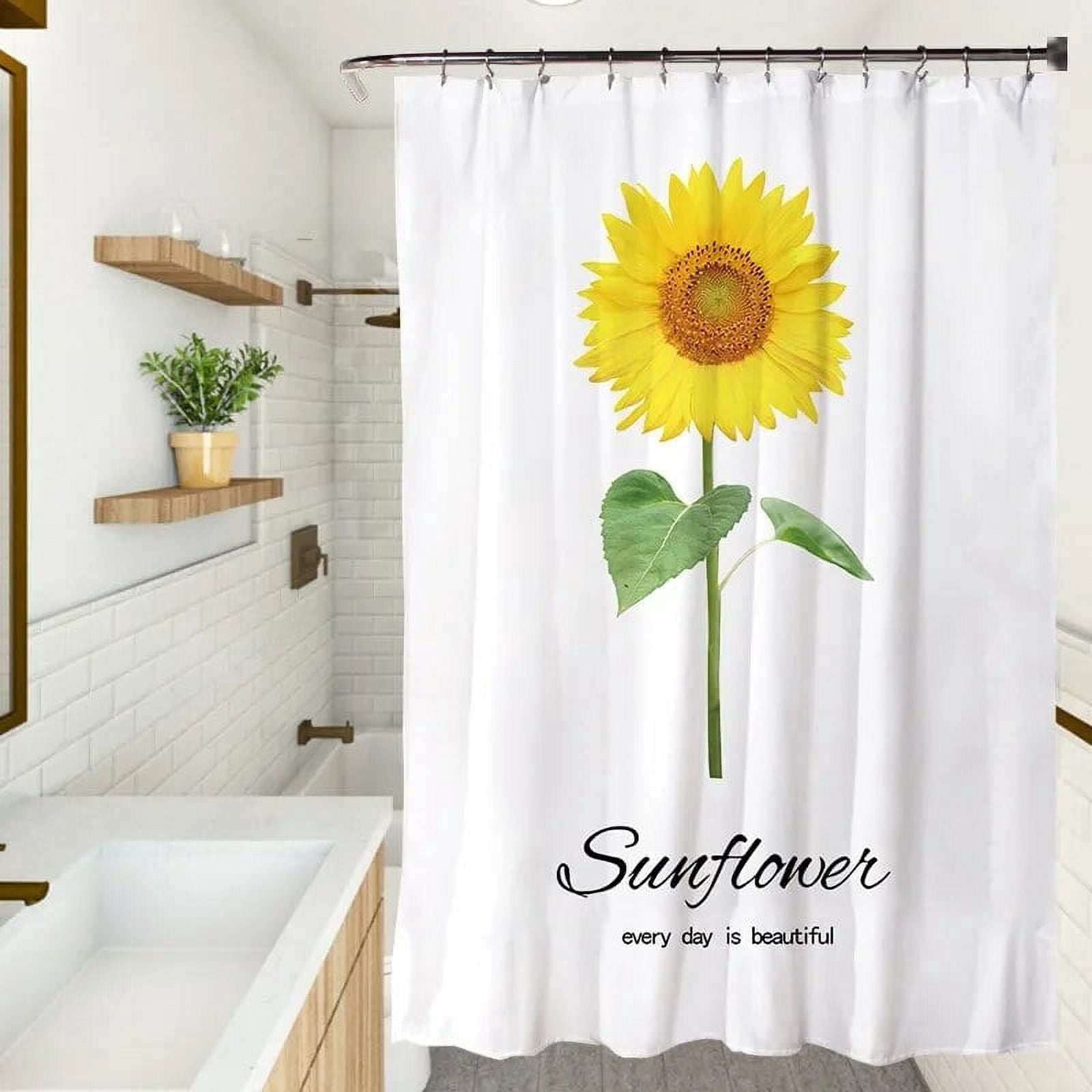 Fresh Summer Simple Yellow Sunflower Shower Curtain with Waterproof ...