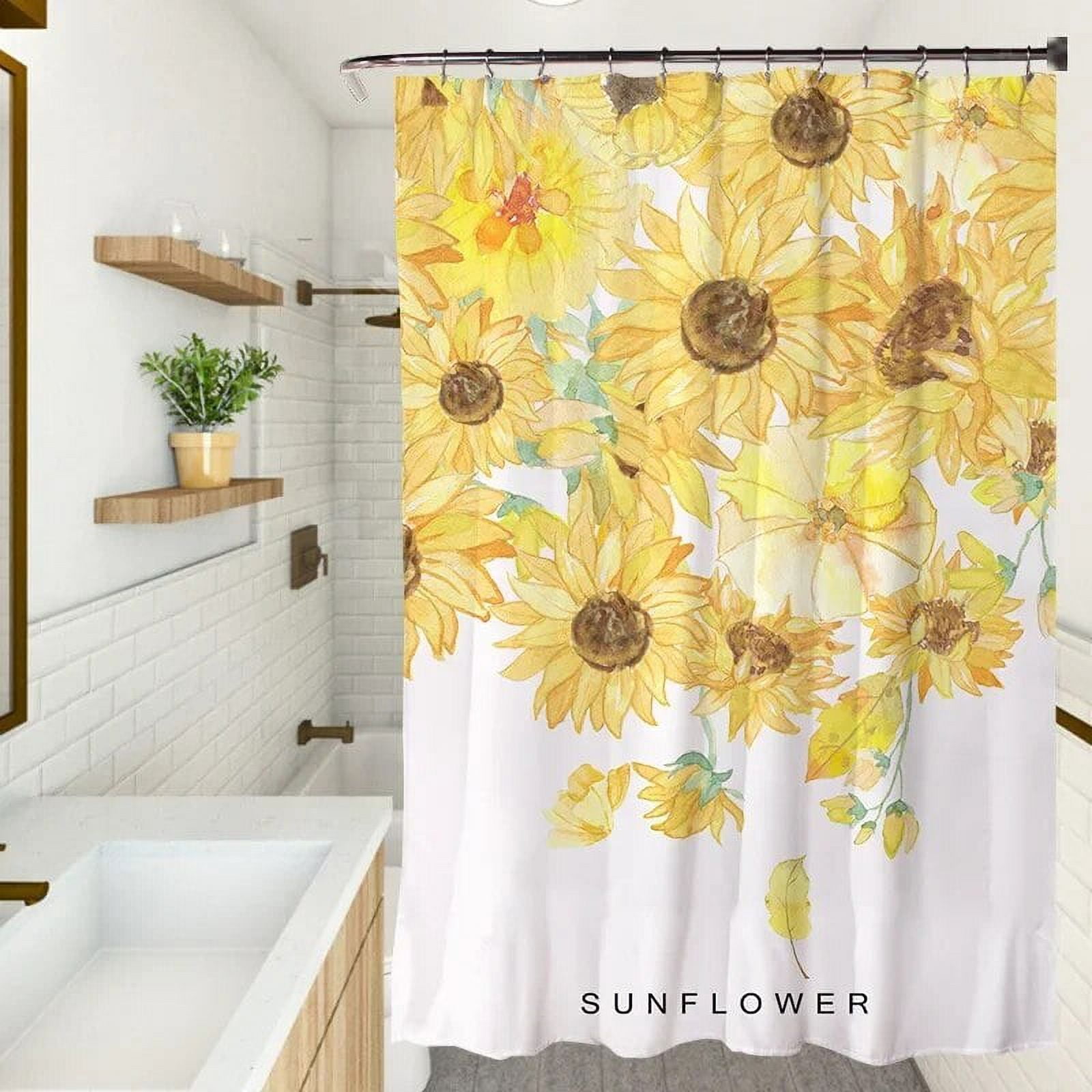 Fresh Summer Simple Yellow Sunflower Shower Curtain with Waterproof ...