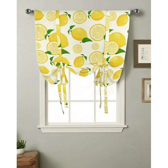 Fresh Summer Style Lemon Fruit Kitchen Short Window Curtain Rod Pocket Curtains Home Decor Small Window Roman Tie Up Curtains