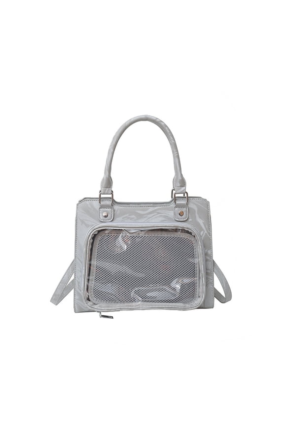 Fresh & Sweet PU Ita Bag for Women, Clear Mesh Display Window, Zipper Closure, Large Capacity & Adjustable Strap, Shoulder Handheld Crossbody Bag (10.6" x 8.7" x 3.9", 1.26 lb)