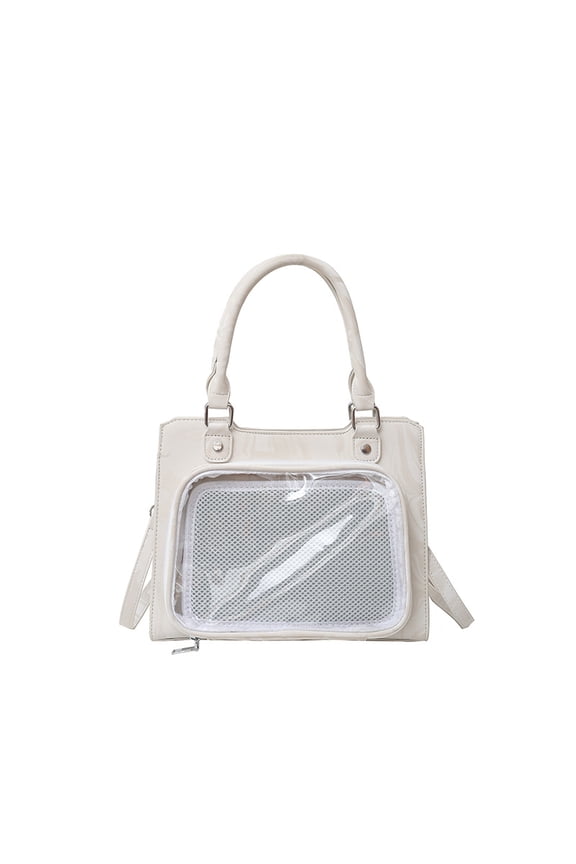 Fresh & Sweet PU Ita Bag for Women, Clear Mesh Display Window, Zipper Closure, Large Capacity & Adjustable Strap, Shoulder Handheld Crossbody Bag (10.6" x 8.7" x 3.9", 1.26 lb)
