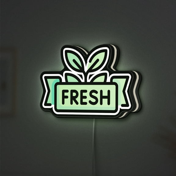 Fresh Symbol 3D Novelty Light Box, Custom Text Option, Nature-Inspired Lamp Decor for Organic Branding, Kitchen or Farm Stand Display (Height 16 inch, 40cm)