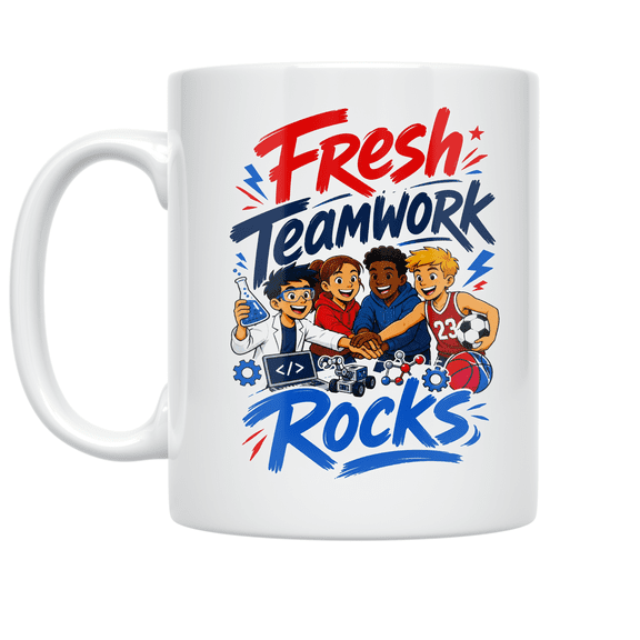 Fresh Teamwork Rocks Design - Youth Sports Teams - 11 oz Ceramic Coffee Mug