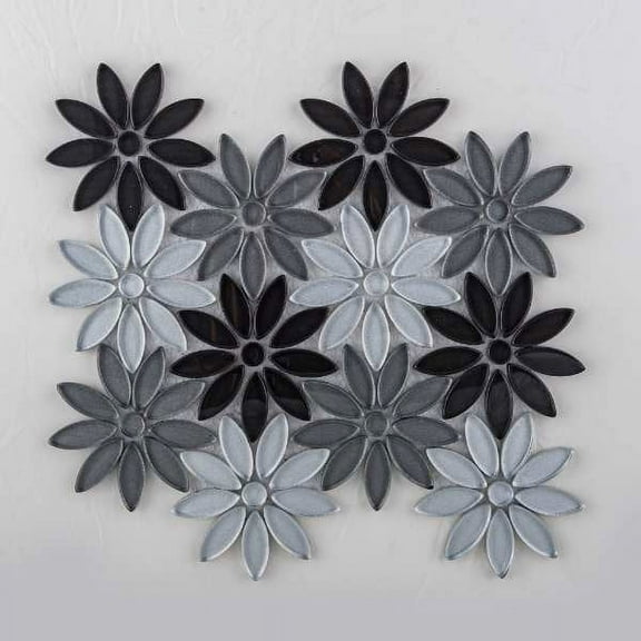Fresh Ticia Gray Floral Pattern Polished Glass Mosaic Wall and Floor Tile