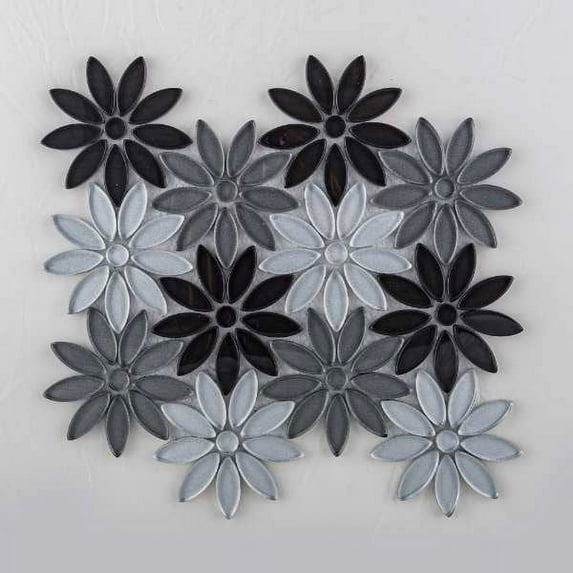 Fresh Ticia Gray Floral Pattern Polished Glass Mosaic Wall and Floor Tile