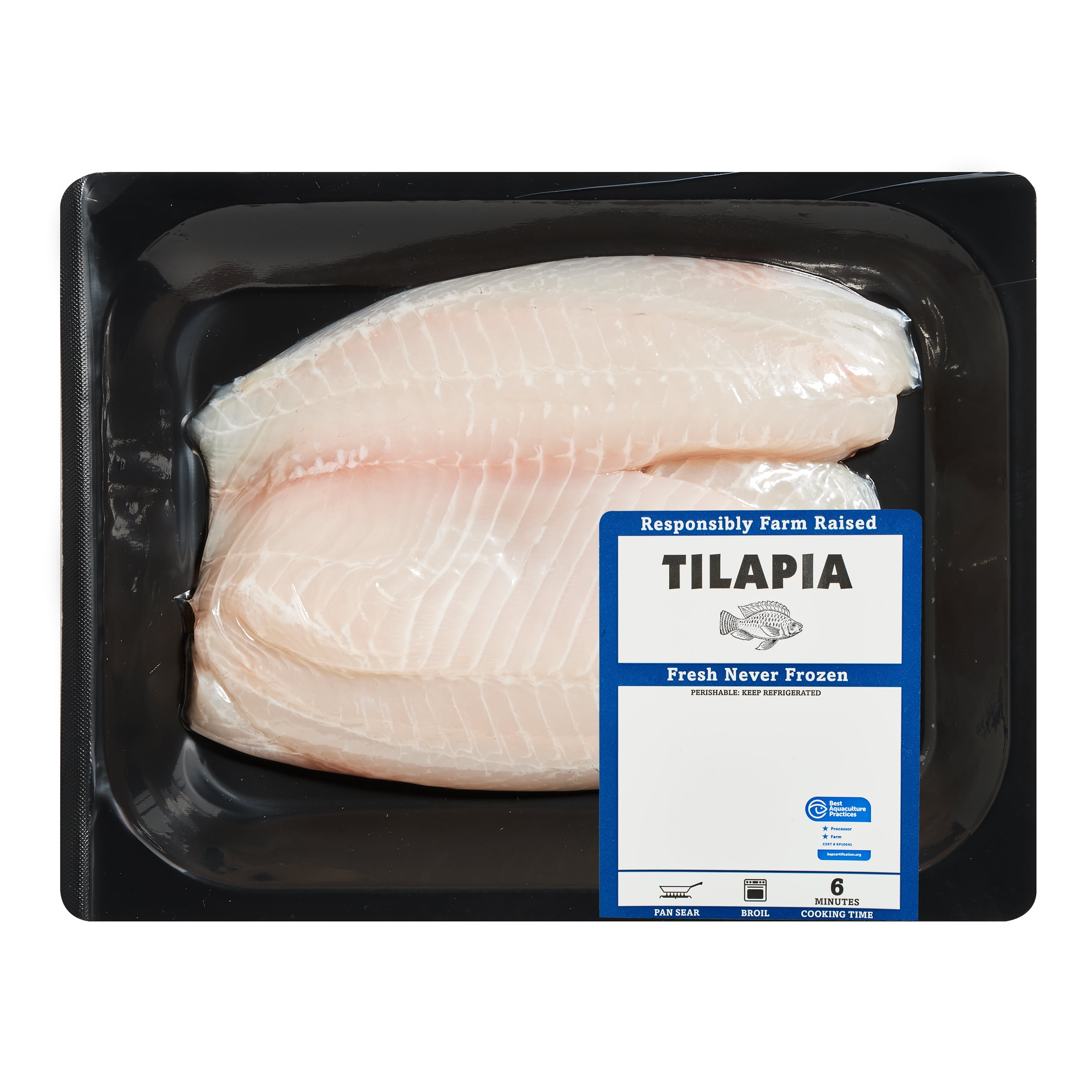 Fresh Tilapia Fillets, 0.81.2 lb, 23g of protein per 4 oz portion