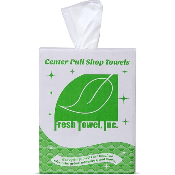 Fresh Towel Ultra Strong Center Pull Shop Towels - (1 Box of 300) Disposable Cleaning Towels - White, 9 x 12 inches - FT500