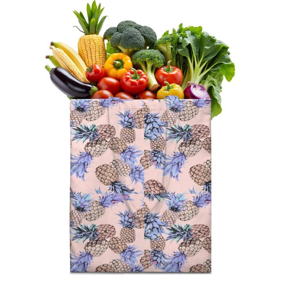 Fresh Tropical Canvas Tote Bag – Pineapple Hawaiian Fruit Summer Yellow Golden Exotic Pattern Print Aesthetic Lover Sunshine Flowers Plant Reusable Tote Bag Eco-Friendly Foldable