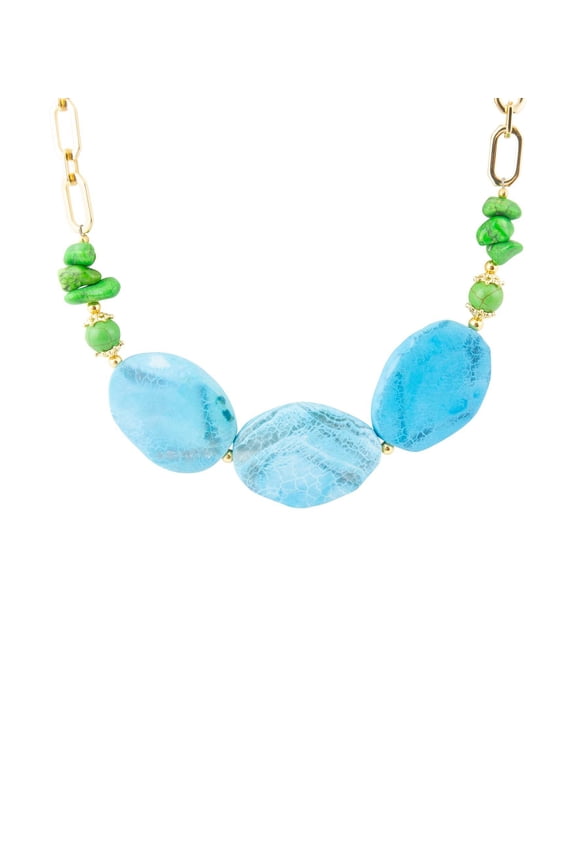Fresh Twist Lime and Blue Agate Golden Chunky Necklace