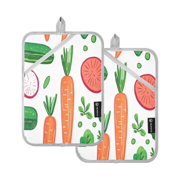 Fresh Vegetable Medley 7x9.8in Pot Holder Set Heat-Resistant Oven Hot Pads Durable with Storage Loop