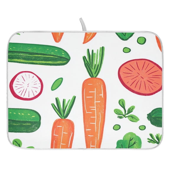 Fresh Vegetable Medley Dish Drying Mat for Kitchen, Quick Drying Absorbent Soft Durable 16" x 18"