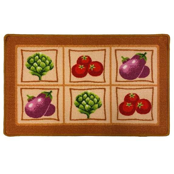 Fresh Vegetables Printed Skid Resistant Decorative Kitchen Rug, Brown, 18x30 Inches