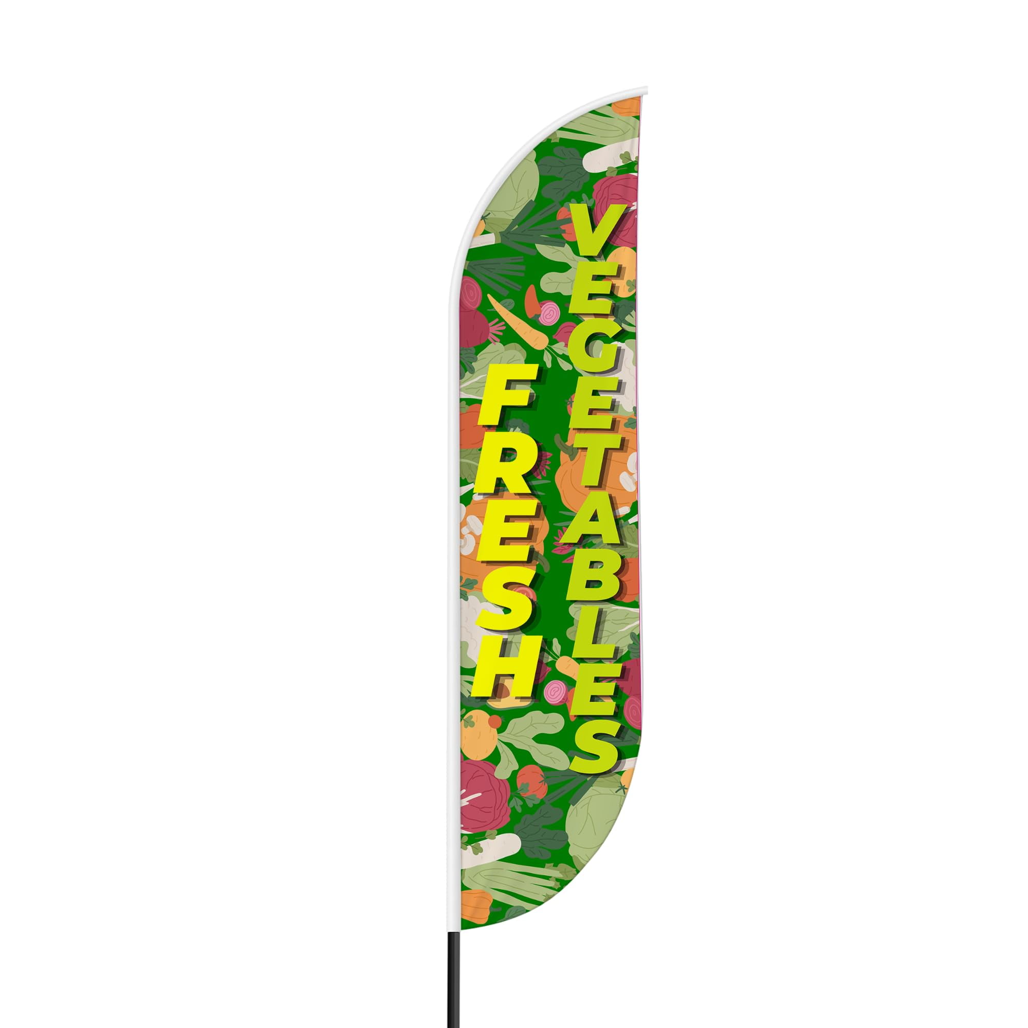 Fresh Vegetables Sign feather flag Outdoor by Mavis Printing | 11.5 FEET Long Polyester Outdoor Banner Flag Easy Hang | HD Print Swooper I Flag Only to Advertise Fresh Vegetables Business I Flag Only