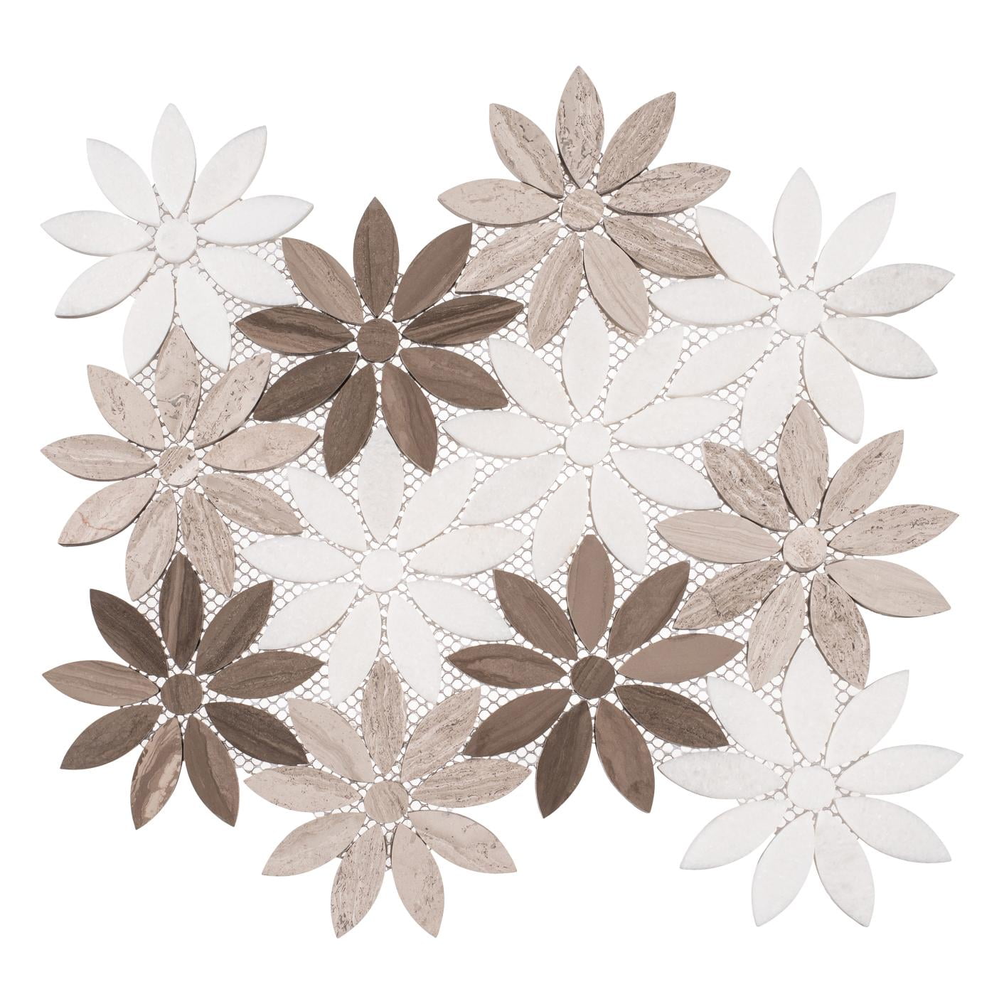 Fresh Brown and White Floral Marble Mosaic Tile