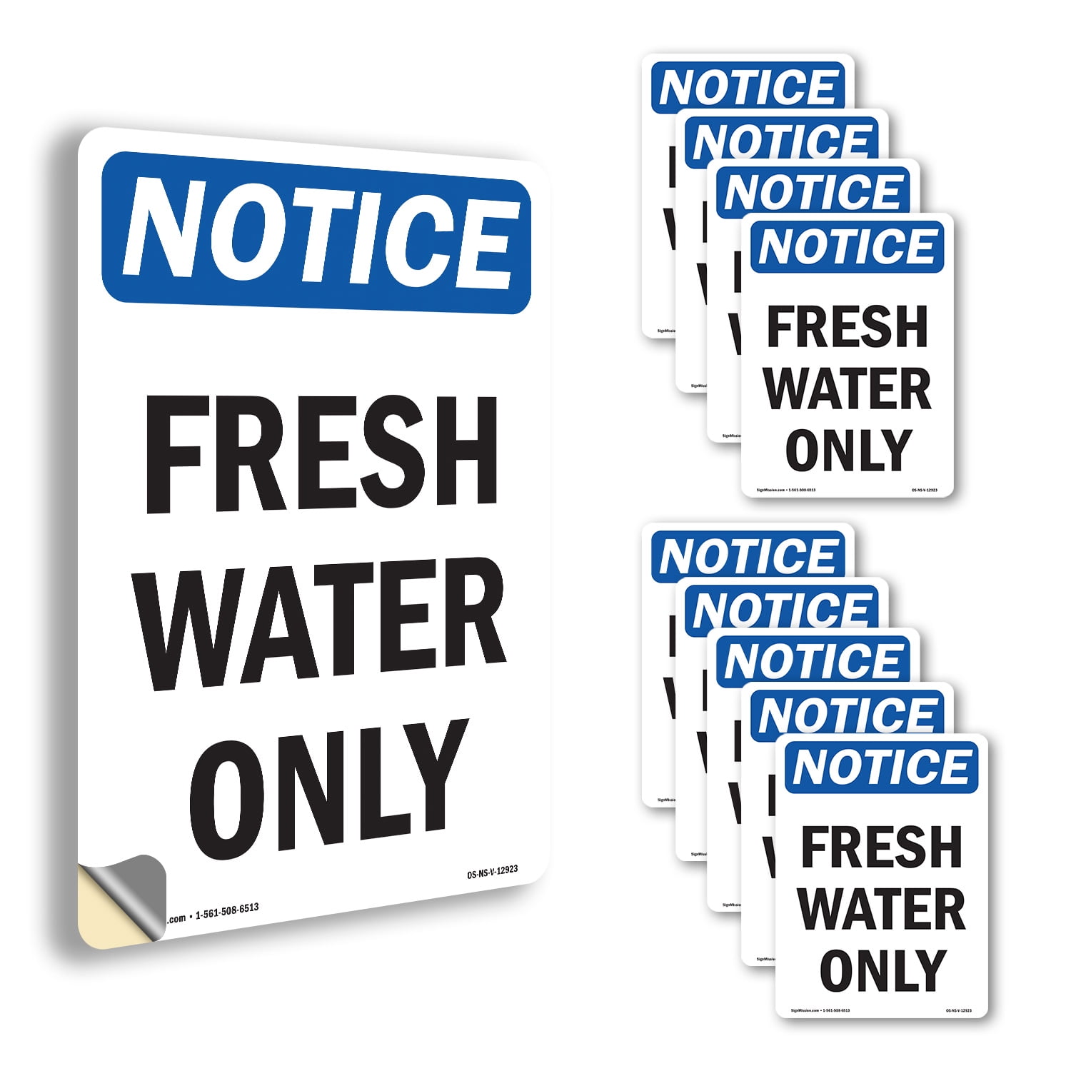 Fresh Water Only OSHA Notice Vinyl Decal Label 18 Inch x 12 Inch - 10 ...