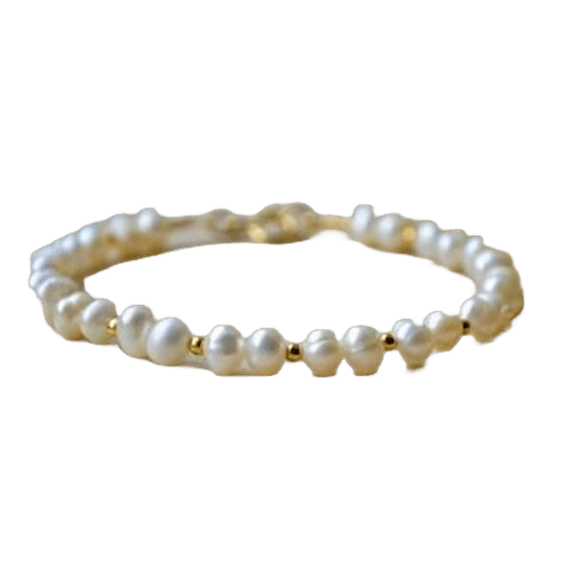 Fresh Water Pearl 6mm Round Shape Smooth Cut Beads 7 inch Gold Plated Clasp Bracelet for men, women, unisex. Link Chain Stacking Bracelet.|LINK_03014