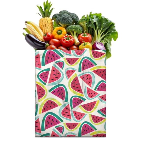 Fresh Watermelon Canvas Tote Bag Summer Tropical Fruit Pattern Print Aesthetic Watermelon Lovers Cute Sunshine Beach Summer Party Geometric Refresh Reusable Eco-Friendly Lightweight Foldable Shopping