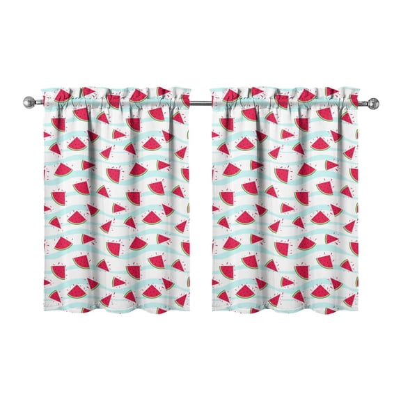 Fresh Watermelon Pattern Kitchen Curtains 2 Pack - 27.5x36 Inch Watermelon Lovers Design Tier Curtains, Rod Pocket Short Curtains for Modern & Rustic Home Decor