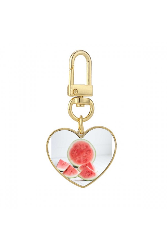Fresh Watermelon Summer Fruit Picture Gold Heart Keychain Metal Keyring Holder