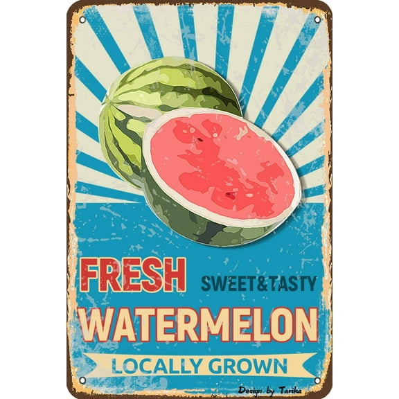 Fresh Watermelon Sweet & Tasty Locally Grown Farm Decor Iron Poster Painting Tin Sign Vintage Wall Decor for Cafe Bar Pub Home Beer Decoration Crafts