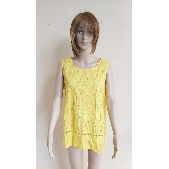 Fresh Womens Eyelet Tank Yellow Size L