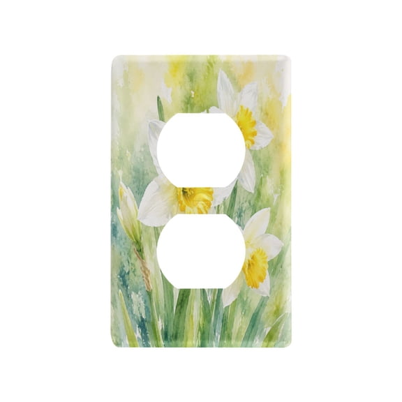 Fresh Yellow Daffodil Blooms Decorative Wall Plate, Flame Retardant PC Plastic Light Switch & Outlet Cover with Mounting Screws Fits Duplex Outlets