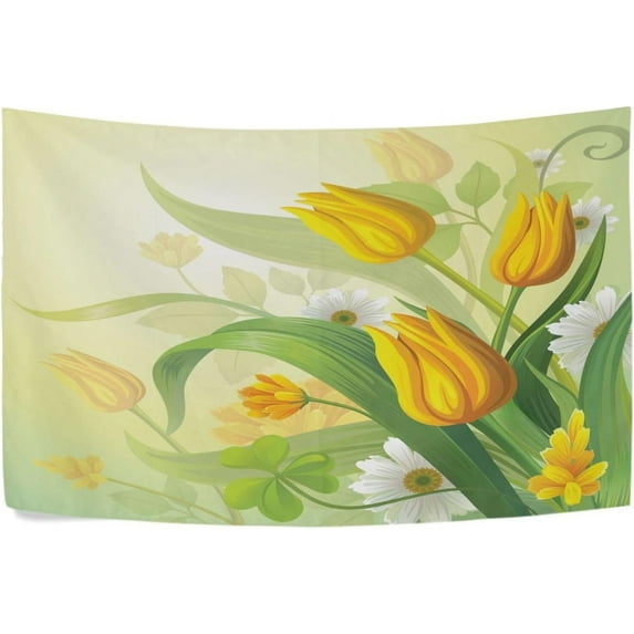 Fresh Yellow Tulips Tapestry Wall Hanging Tapestries Happy Colorful Hippie Psychedelic Art Polyester Carpet Wall Decorative for Living Room Bedroom 80x60inch