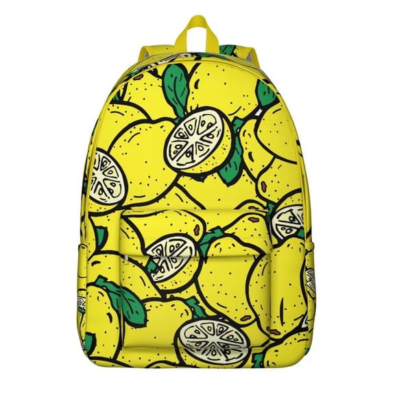 Fresh and Bright Lemon Print Daypack, Cute Summer Fruit Design Backpack with Citrus Pattern for Teens and Travelers