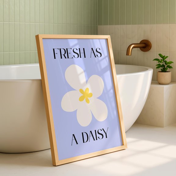 Fresh as A Daisy Poster, Flower Print, Pastel Bathroom Wall Art, Floral Poster, Minimalist Botanical Art, Cute Bathroom Poster , Poster Print Only