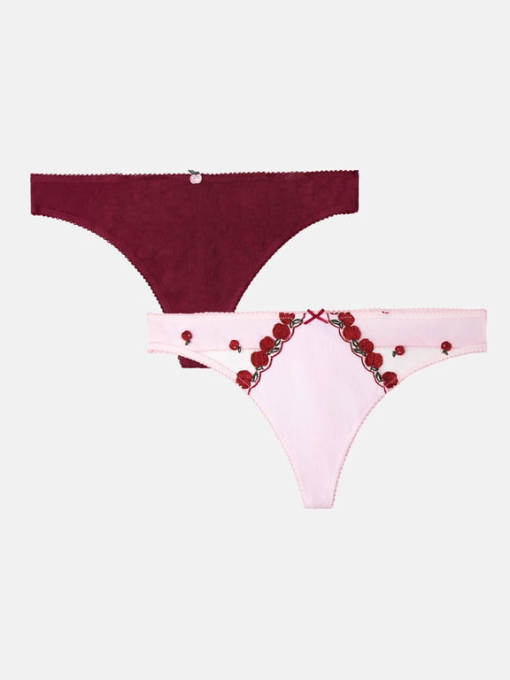 Fresh by Fruit of the Loom 2-Pack Embroidered Thong, Sizes XS to XXL