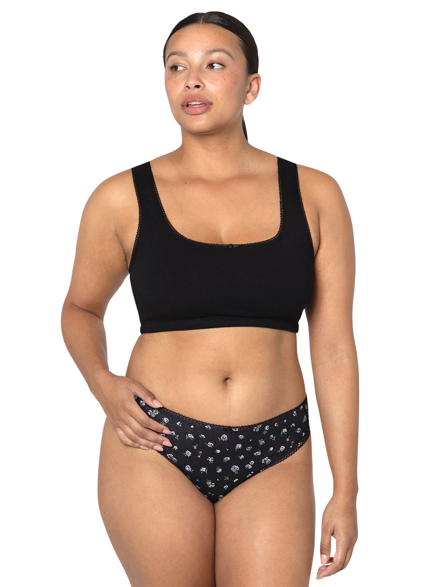 fresh collection by Fruit of the Loom Women's Cotton Tank Bralette and Thong Set