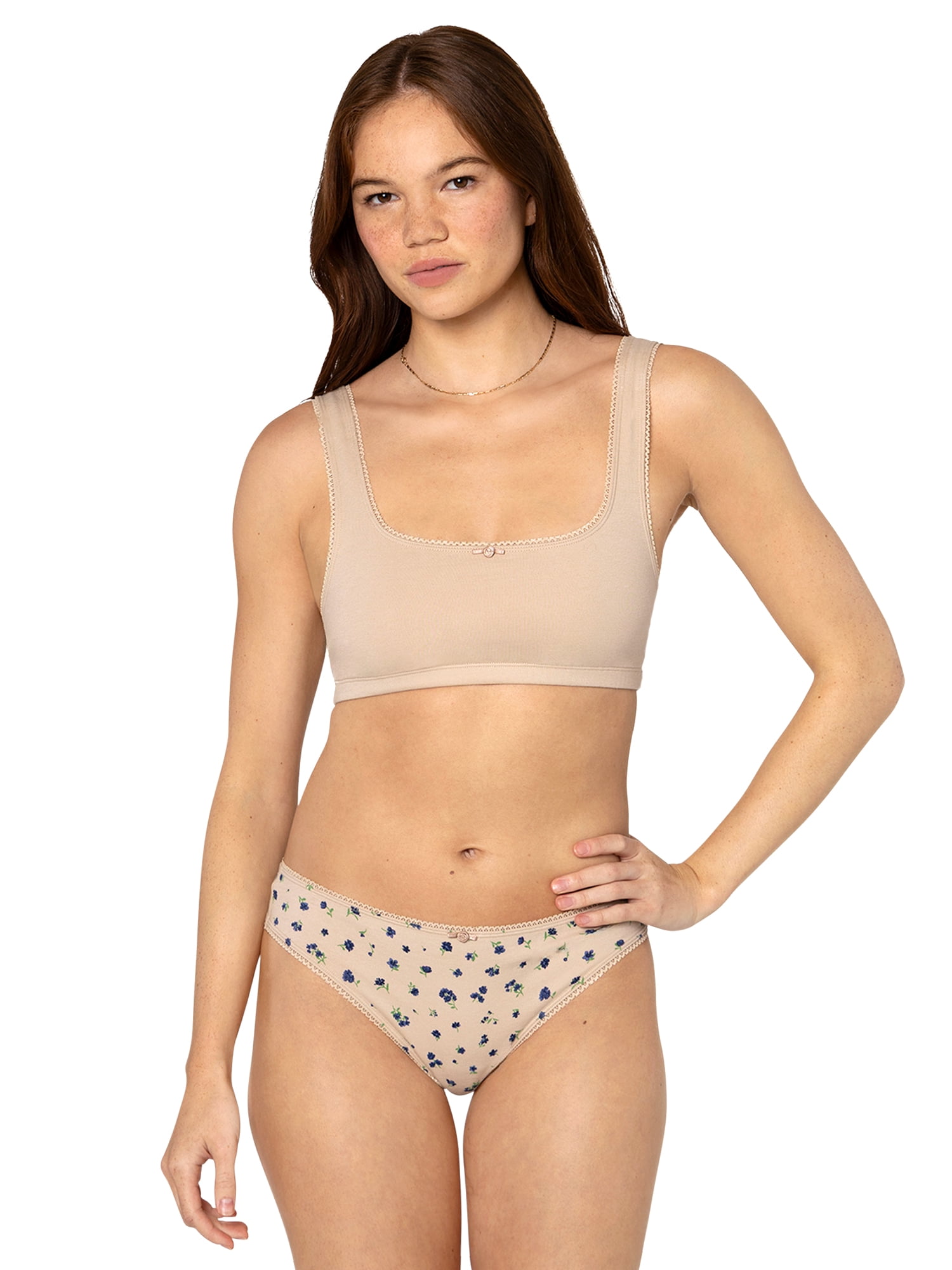 fresh collection by Fruit of the Loom Women's Cotton Tank Bralette and Thong Set