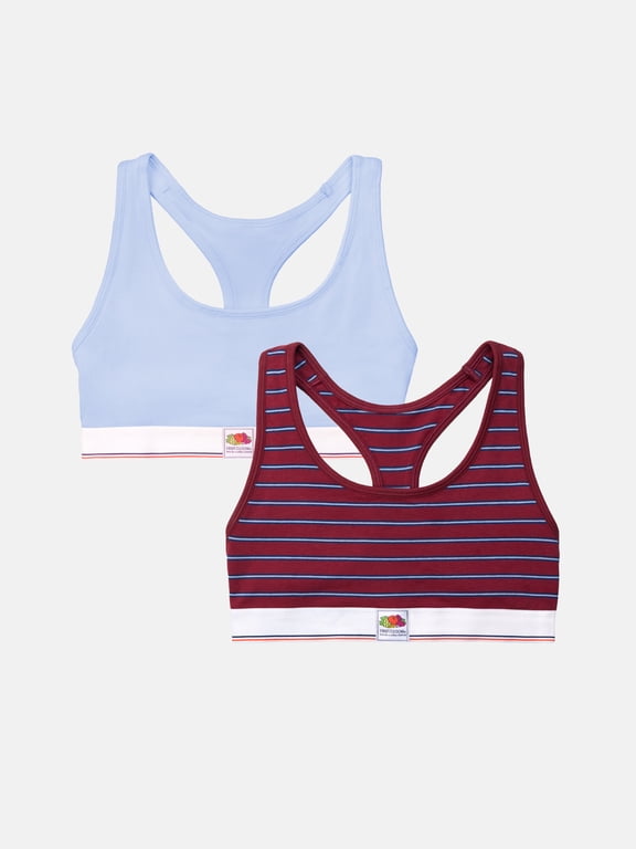 Fresh by Fruit of the Loom Women's 2-Pack Cotton Racerback Scoop Bralette, Size XS-XXL